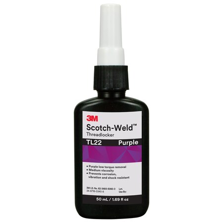 3M Scotch-Weld Threadlocker TL22, Purple, 50 mL Bottle, 10/case 7100039159